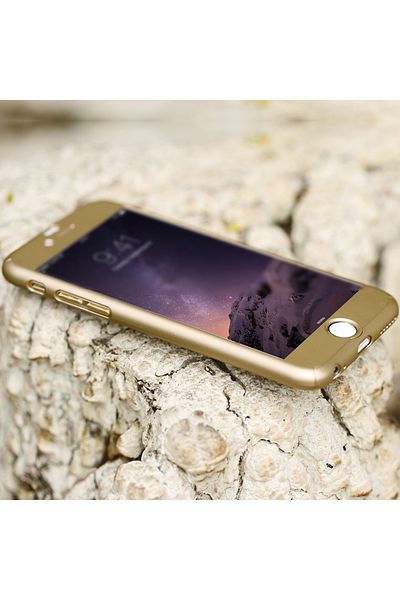 OEM Carcasă MyStyle Fullbody aurie pentru Apple iPhone 7, cu acoperire completă la 360 de grade și folie de protecție din sticlă gratuită
