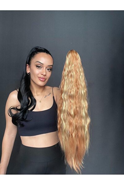 Suzan Peruk Afro dalgaya sahip Mandallı Tokalı Postiş at kuyruğu Bakır Sarı