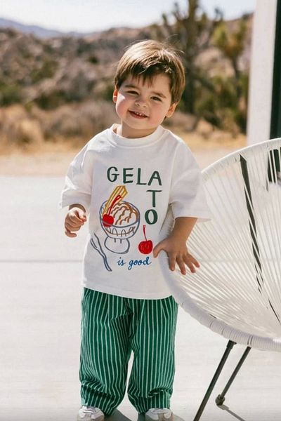 Kidmark Çocuk Modası Boy's Gelato Printed Green Striped Cotton Suit
