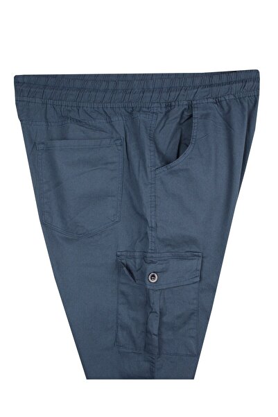 marufshop Men's Large Size Gabardine Trousers Indigo Suitable for 100 Kilos - 180 Kilos with Cargo Pocket