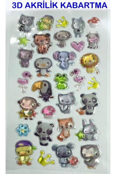 abnturk Şeffaf 3D Akrilik Kabartma Mini Hayvanlar Serisii Dünyanın en Göz alıcı Kendinden Yapışkanlı Stiker