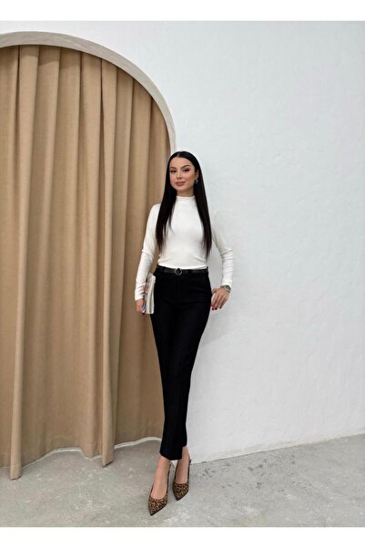 femmefinesse Pantaloni negri cu talie îngustă pentru femei