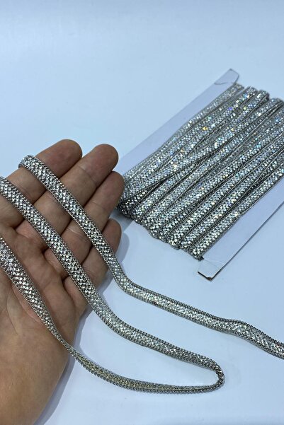 Hayalperest boncuk İnce Gümüş Zincirli Ütüyle Yapışan Şerit Aplik