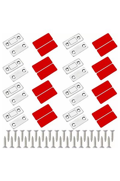 OEM Set de 8 încuietori magnetice, cu 32 de șuruburi, pentru ușă, dulap, argintii