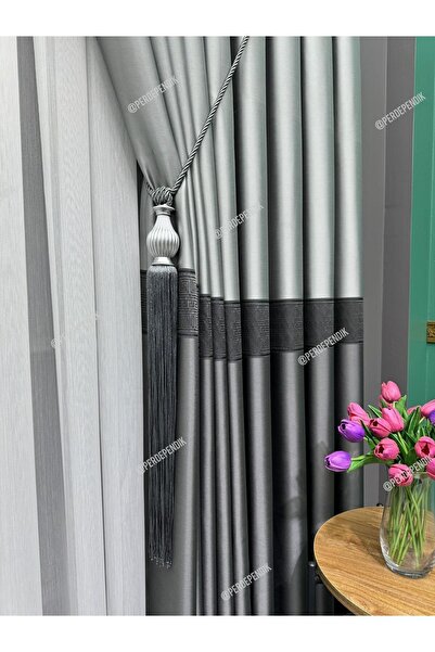 Perde Pendik سلسلة Elegans - خلفية لوحة أنثراسايت باللون الأسود والرمادي، وشاح واحد