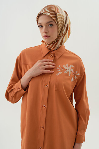 Tuğba Nakışlı Gizli Cepli Gömlek - Oranj