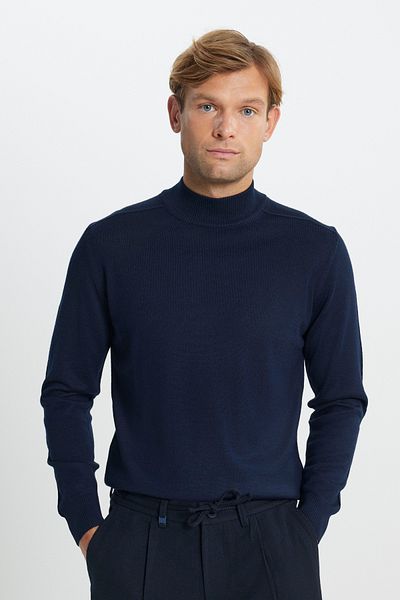 ALTINYILDIZ CLASSICS Men's Navy Blue Wool Warm Standard Fit Regular Cut Half Turtleneck Knitwear Sweater