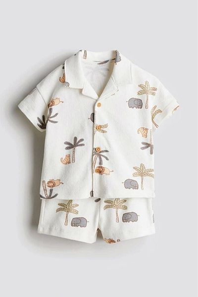Kidmark Çocuk Modası Boy's Palm Tree Patterned Shorts Summer Suit