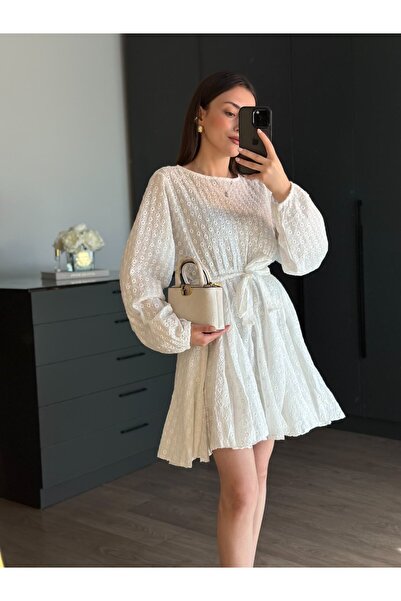 tugenatelier BEYAZ FİSTO KLOŞ ELBİSE