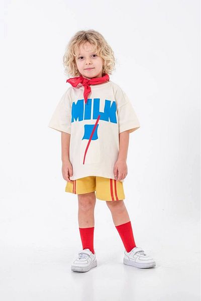 Kidmark Çocuk Modası Boy's Milk Printed Summer Cotton Suit