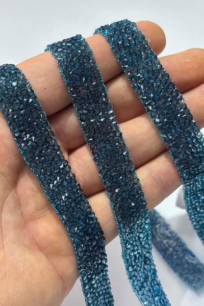 Hayalperest boncuk İndigo Mavi Ütüyle Yapışan Şerit Taş Boncuk1,5 Cm