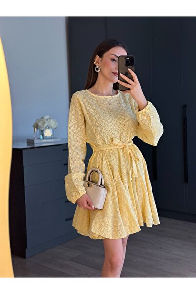 tugenatelier SARI FİSTO KLOŞ ELBİSE