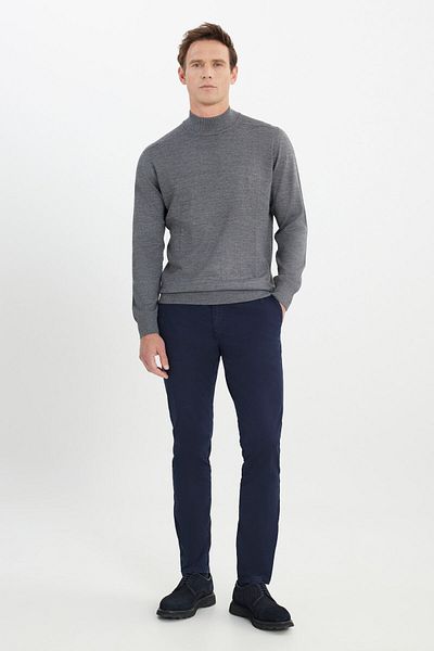 ALTINYILDIZ CLASSICS Men's Gray Melange Wool Warm Standard Fit Regular Cut Half Turtleneck Knitwear Sweater