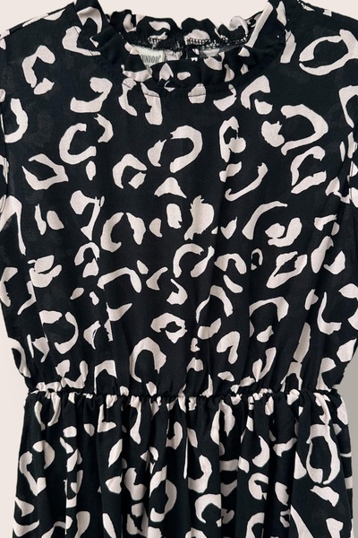 Kozzy Junior Siyah Desenli Kolsuz Kız Çocuk Elbise