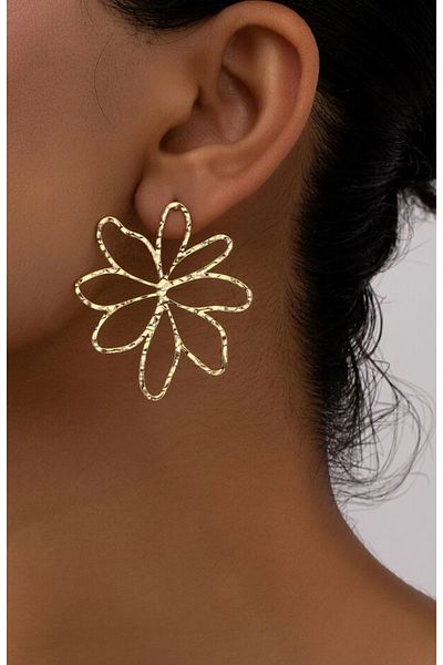 AychaAksesuar Steel Za Brand Model Big Gold Flower Earrings