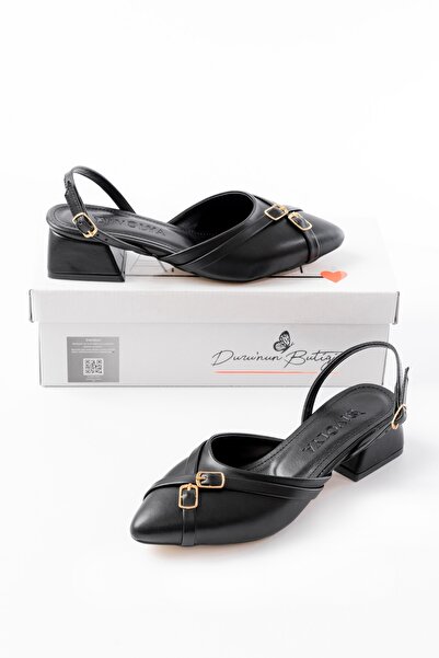 DURUNUN BUTİĞİ Dabrie Black Cross Cataramă (Toc de 4 cm) Pantofi de balerină ...