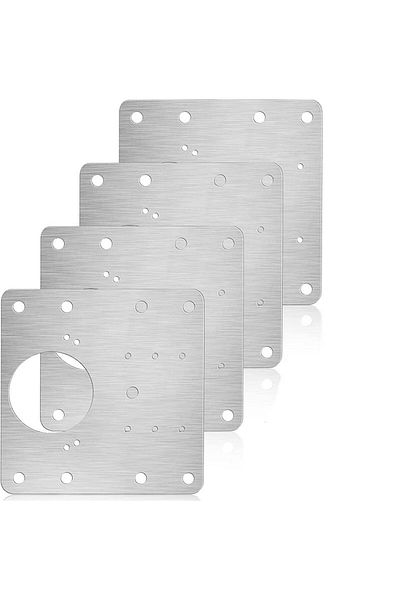 OEM Set de 4 plăci de fixare pentru repararea balamalelor, oțel inoxidabil, 9 x 9 cm, argintiu