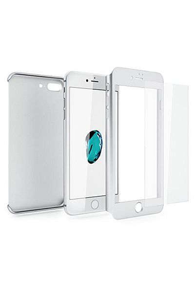 OEM Carcasă MyStyle Fullbody argintie pentru Apple iPhone 7, acoperire completă la 360 de grade, cu folie de protecție din sticlă gratuită