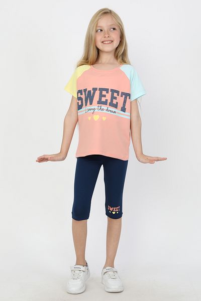 e-çocuk Girl's Sweet Printed Reglan Sleeve Tights Suit - 23400