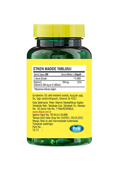 Vitapol Vitamin E 400 Iu 268 mg 100 Kapsül