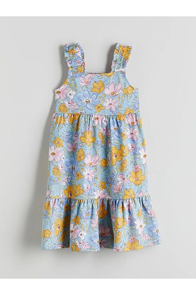 LC Waikiki Lcw Kids Blue Square Neck Floral Girl's Dress