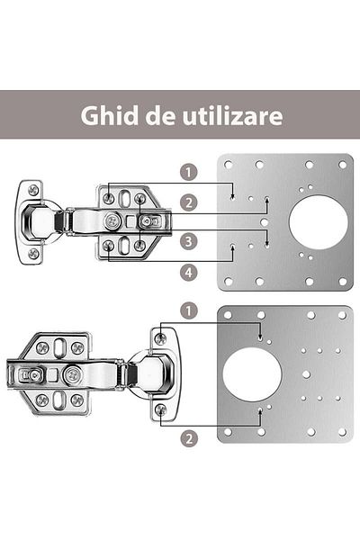 OEM Set de 4 elemente de reparare a balamalelor, Oțel inoxidabil, 90x90mm, Cu șuruburi, Argintiu