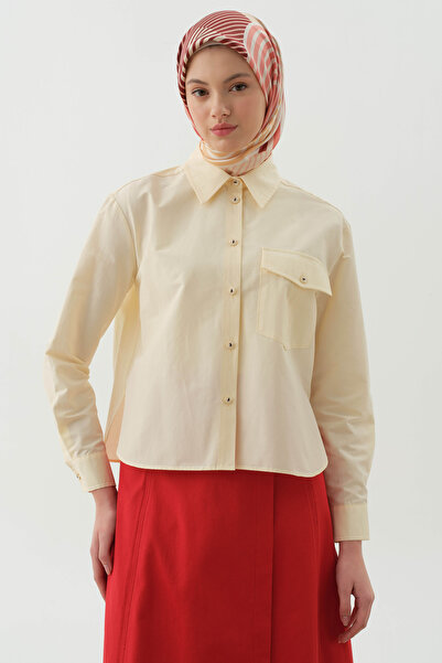 Tuğba Cepli Crop Gömlek - Bej - Lacivert