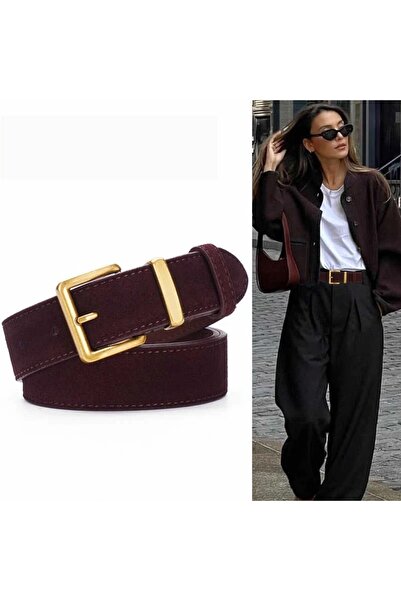 LA'FESTİN Gold Toka Kadın Süet Kemer , Pantolon Kemeri Süet