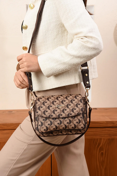 Cacharel Paris Women's 3 Compartment Long Strap Hand and Shoulder Bag Monogram Fabric