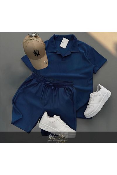 NewCabin Ribbed Ottoman Premium Fabric Polo Neck Unisex T-Shirt and Shorts Set
