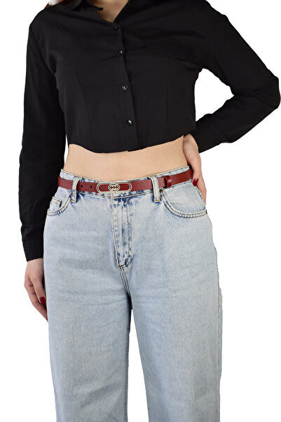 GoDeri 100% натуральна шкіра, срібний колір, тонка 2 см червона жіноча сукня, ремінь для брюк; довгий ланцюг.