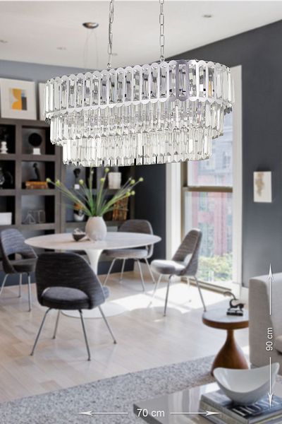 Avizemoda Lora Crystal Glass Stone Luxury Dining Table Top Chandelier - (Silver Gilding)