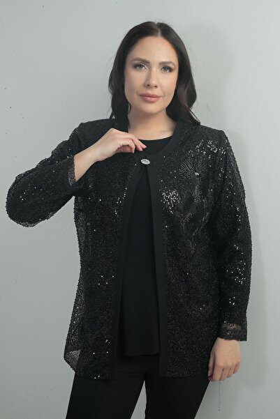 By Saygı Women's Jacket Beadwork Sequin Sequin Long Sleeve B.B. Double Team