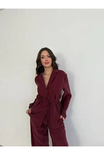 369 etnik butik Women's Set – Belted Jacket & Palazzo Pants Two-Piece Set