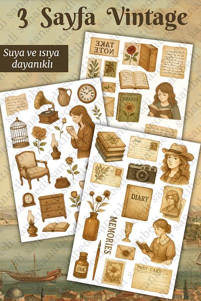 sanatıbedi 3 Sheets Vintage Diary Daily Sticker - Laptop Agenda Motor Helmet Phone Tablet Journal Label