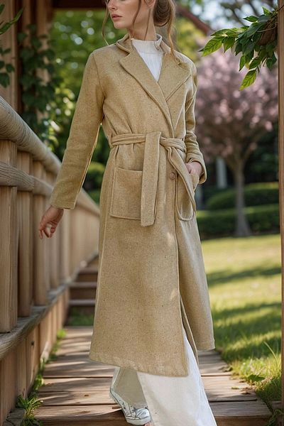 bacc Beige Jacket Collar Belted Pocket Stitched Coat Bcbsk-25700-3310