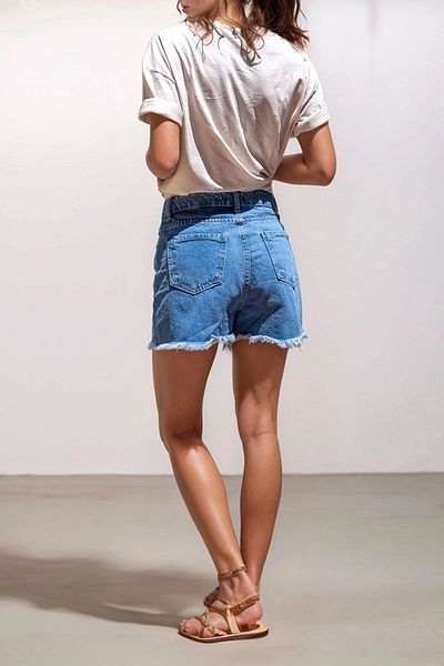bacc Women's Light Blue Loose Denim Shorts with Tassels Bcbsk-25700-Kt-0050Y