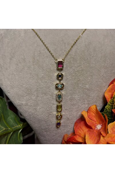 Büşra Shine Aksesuar Çelik Gold Renkli Taşlı Y Kolye