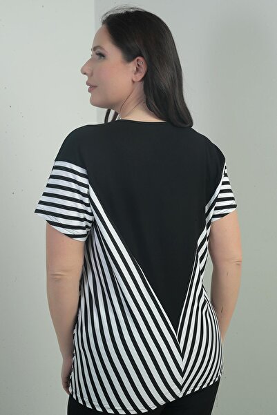 By Saygı Women's V-Neck Stripe Detailed Bat Sleeve B.B. Blouse