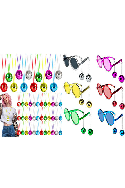 Skygo مجموعة حفلات ريترو ديسكو ملونة مكونة من 12 قطعة - 6 قلادات + 6 نظارات