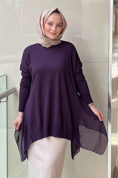 Ghisa Mercerized Tunic with Chiffon Detail on the Sides