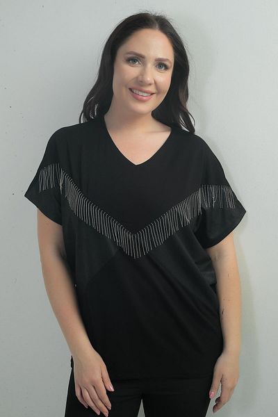 By Saygı Women's V-Neck Chain Bat Sleeve B.B. Blouse