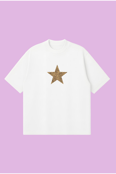 PURE POWER Leopard Starz Принтирана прекалено голяма унисекс памучна дишаща д...