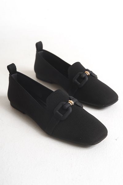 MARSEDO Nina Women's Blunt Toe Buckle Daily Knitwear Ballerina Black