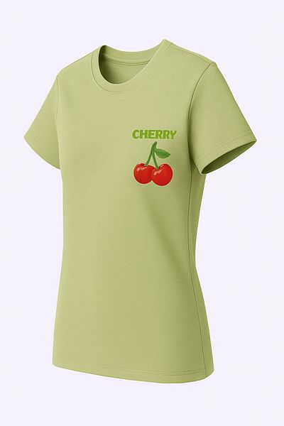 trender Cherry Print Mint Green Women's T-Shirt Model 3