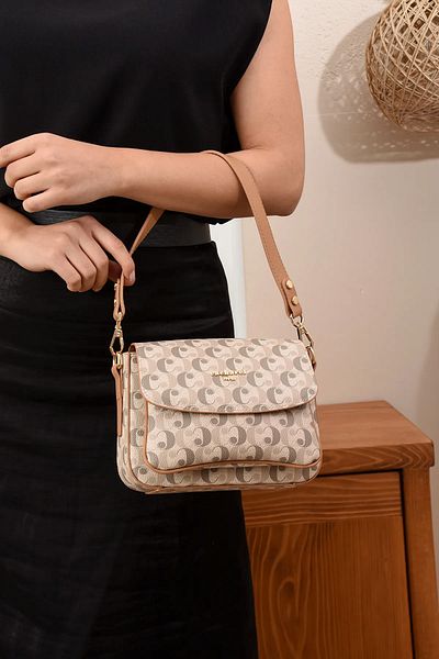 Cacharel Paris Women's 3 Compartment Long Strap Hand and Shoulder Bag Monogram Fabric