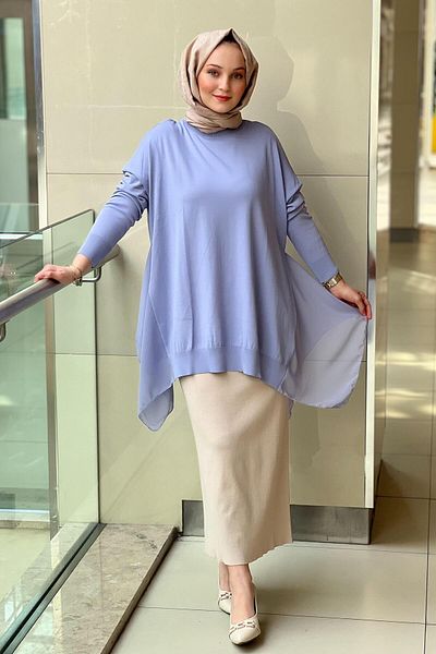 Ghisa Mercerized Tunic with Chiffon Detail on the Sides