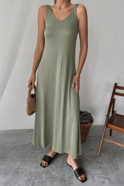Paw Garage Women's Sloane Pike Modal Fabric Shirring Elastic Strap Maxi Summer Dress
