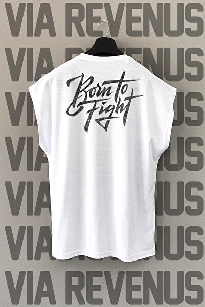 Vordevia Tricou sport cu mânecă zero cu decolteu cu imprimeu pe spate Born to...