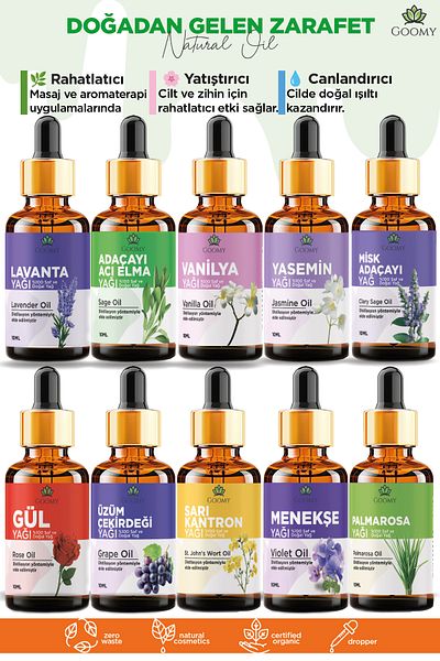 GOOMY Set of 10 7 100% Pure and Natural, Additive-Free and Herbal Essential Oils 10 X 10 ml Finest Natural Oils Set